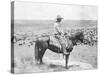 Cowboy on Horseback Watches His Herd Photograph - Texas-Lantern Press-Stretched Canvas