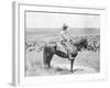 Cowboy on Horseback Watches His Herd Photograph - Texas-Lantern Press-Framed Art Print