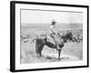 Cowboy on Horseback Watches His Herd Photograph - Texas-Lantern Press-Framed Art Print