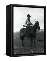 Cowboy on Horseback with Rifle-null-Framed Stretched Canvas