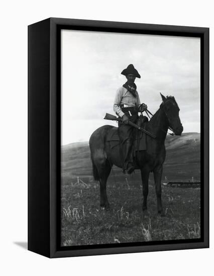 Cowboy on Horseback with Rifle-null-Framed Stretched Canvas