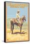 Cowboy on Horseback, Yellowstone National Park-Lantern Press-Framed Stretched Canvas