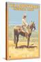 Cowboy on Horseback, Yellowstone National Park-Lantern Press-Stretched Canvas