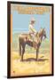 Cowboy on Horseback, Yellowstone National Park-Lantern Press-Framed Art Print