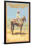 Cowboy on Horseback, Yellowstone National Park-Lantern Press-Framed Art Print