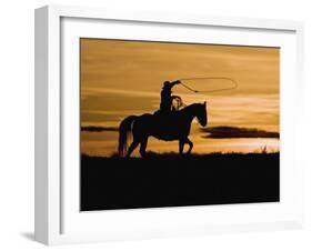 Cowboy on Horses on Hideout Ranch, Shell, Wyoming, USA-Joe Restuccia III-Framed Photographic Print