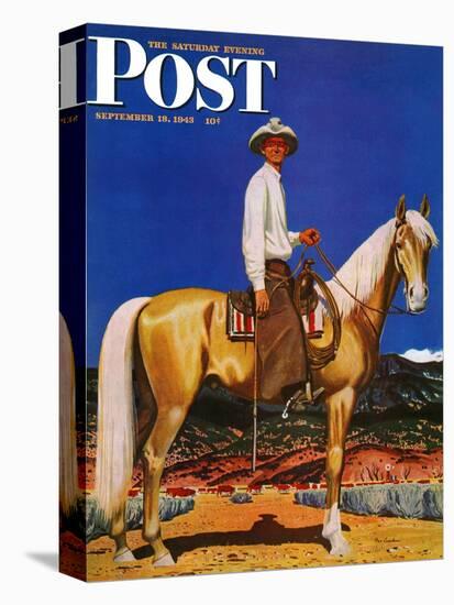 "Cowboy on Palomino," Saturday Evening Post Cover, September 18, 1943-Fred Ludekens-Stretched Canvas