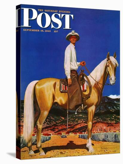 "Cowboy on Palomino," Saturday Evening Post Cover, September 18, 1943-Fred Ludekens-Stretched Canvas