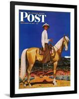 "Cowboy on Palomino," Saturday Evening Post Cover, September 18, 1943-Fred Ludekens-Framed Giclee Print