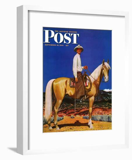 "Cowboy on Palomino," Saturday Evening Post Cover, September 18, 1943-Fred Ludekens-Framed Giclee Print