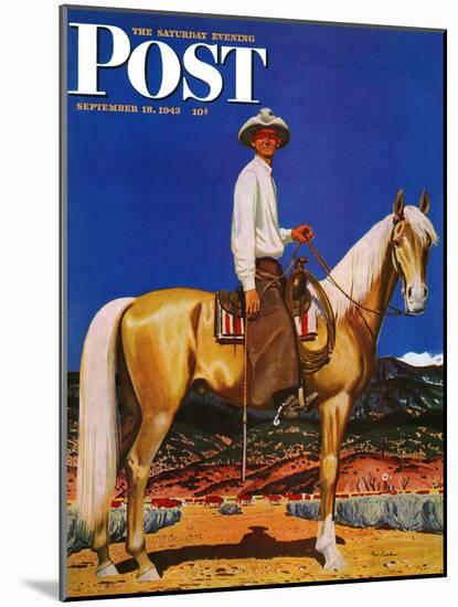 "Cowboy on Palomino," Saturday Evening Post Cover, September 18, 1943-Fred Ludekens-Mounted Giclee Print