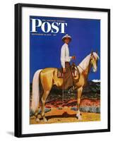 "Cowboy on Palomino," Saturday Evening Post Cover, September 18, 1943-Fred Ludekens-Framed Premium Giclee Print