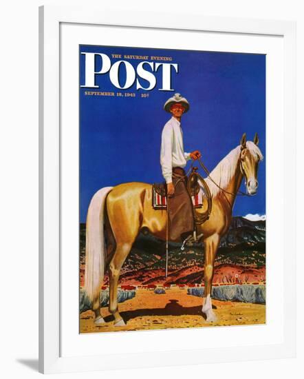 "Cowboy on Palomino," Saturday Evening Post Cover, September 18, 1943-Fred Ludekens-Framed Giclee Print