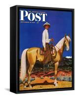 "Cowboy on Palomino," Saturday Evening Post Cover, September 18, 1943-Fred Ludekens-Framed Stretched Canvas