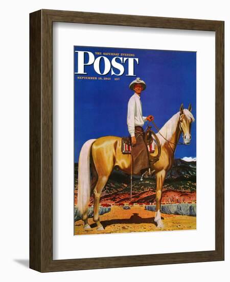 "Cowboy on Palomino," Saturday Evening Post Cover, September 18, 1943-Fred Ludekens-Framed Giclee Print