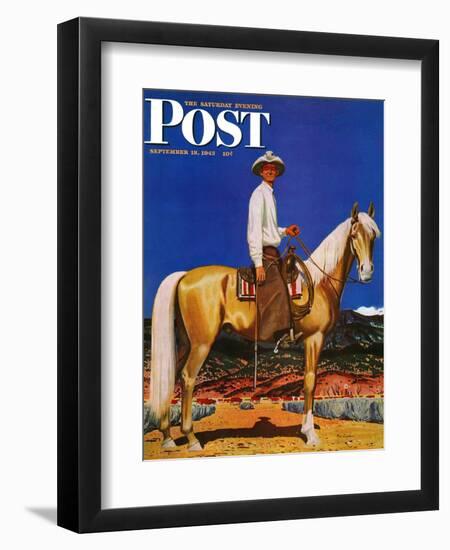 "Cowboy on Palomino," Saturday Evening Post Cover, September 18, 1943-Fred Ludekens-Framed Giclee Print