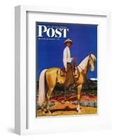 "Cowboy on Palomino," Saturday Evening Post Cover, September 18, 1943-Fred Ludekens-Framed Giclee Print