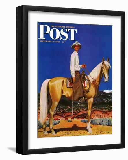 "Cowboy on Palomino," Saturday Evening Post Cover, September 18, 1943-Fred Ludekens-Framed Premium Giclee Print