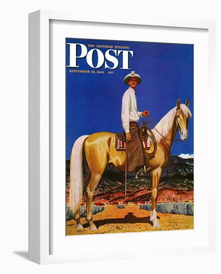 "Cowboy on Palomino," Saturday Evening Post Cover, September 18, 1943-Fred Ludekens-Framed Premium Giclee Print