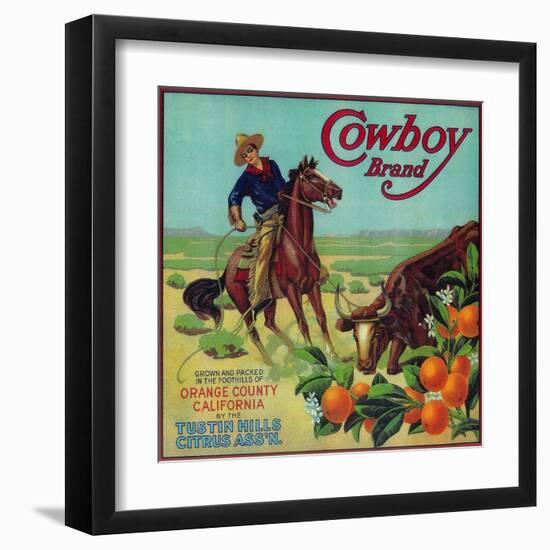 Cowboy Orange Label - Tustin, CA-Lantern Press-Framed Art Print