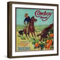 Cowboy Orange Label - Tustin, CA-Lantern Press-Framed Art Print