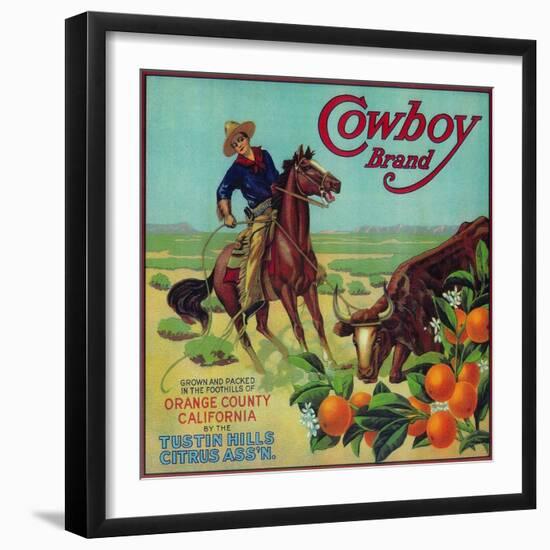 Cowboy Orange Label - Tustin, CA-Lantern Press-Framed Art Print