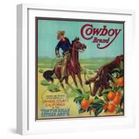 Cowboy Orange Label - Tustin, CA-Lantern Press-Framed Art Print