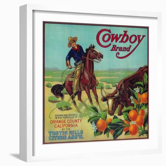 Cowboy Orange Label - Tustin, CA-Lantern Press-Framed Art Print