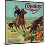 Cowboy Orange Label - Tustin, CA-Lantern Press-Mounted Art Print