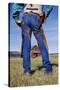 Cowboy Outside Homestead-Darrell Gulin-Stretched Canvas