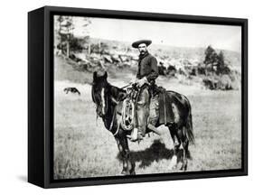 Cowboy Riding a Horse in Montana, USA, c. 1880-null-Framed Stretched Canvas