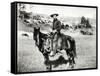 Cowboy Riding a Horse in Montana, USA, c. 1880-null-Framed Stretched Canvas