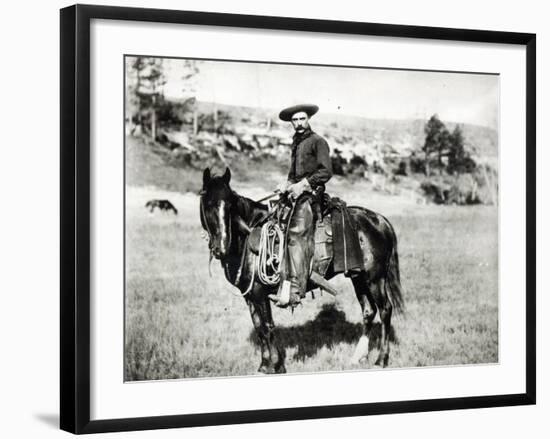 Cowboy Riding a Horse in Montana, USA, c. 1880-null-Framed Giclee Print