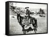 Cowboy Riding a Horse in Montana, USA, c. 1880-null-Framed Stretched Canvas