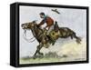 Cowboy Riding a Newly Trained Horse-null-Framed Stretched Canvas