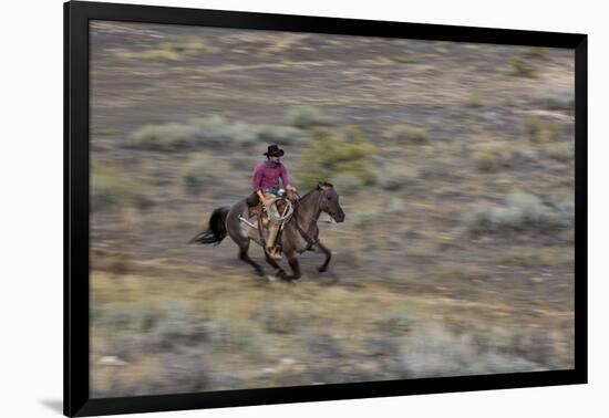 Cowboy Riding at Full Speed in Motion-Terry Eggers-Framed Photographic Print