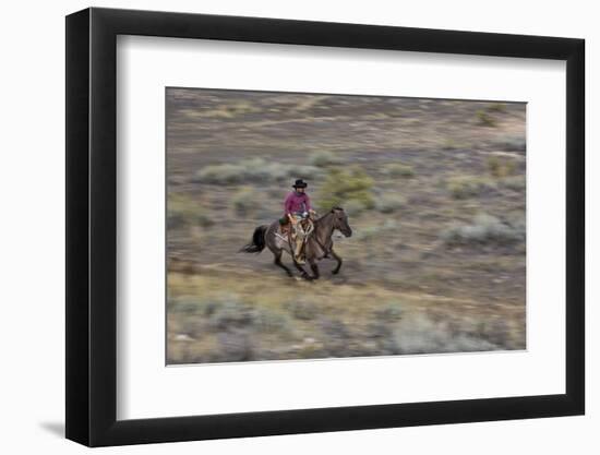 Cowboy Riding at Full Speed in Motion-Terry Eggers-Framed Photographic Print