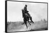 Cowboy riding Bronco in Burns, OR Rodeo Photograph - Burns, OR-Lantern Press-Framed Stretched Canvas