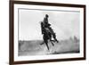 Cowboy riding Bronco in Burns, OR Rodeo Photograph - Burns, OR-Lantern Press-Framed Premium Giclee Print