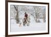 Cowboy riding his horse in winter, Hideout Ranch, Shell, Wyoming.-Darrell Gulin-Framed Photographic Print