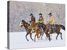 Cowboy Riding Horse, Shell, Wyoming, USA-Terry Eggers-Stretched Canvas