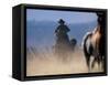 Cowboy Riding Horseback, Oregon, USA-William Sutton-Framed Stretched Canvas