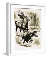Cowboy Ropes a Steer from Horseback with a Lasso-Henry Charles Fox-Framed Giclee Print