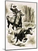 Cowboy Ropes a Steer from Horseback with a Lasso-Henry Charles Fox-Mounted Giclee Print
