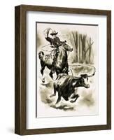 Cowboy Ropes a Steer from Horseback with a Lasso-Henry Charles Fox-Framed Giclee Print