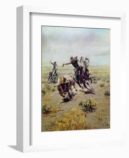 Cowboy Roping a Steer-Charles Marion Russell-Framed Giclee Print