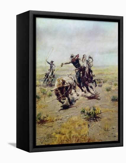 Cowboy Roping a Steer-Charles Marion Russell-Framed Stretched Canvas