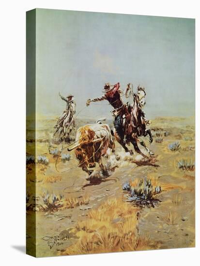 Cowboy Roping A Steer-Charles Marion Russell-Stretched Canvas