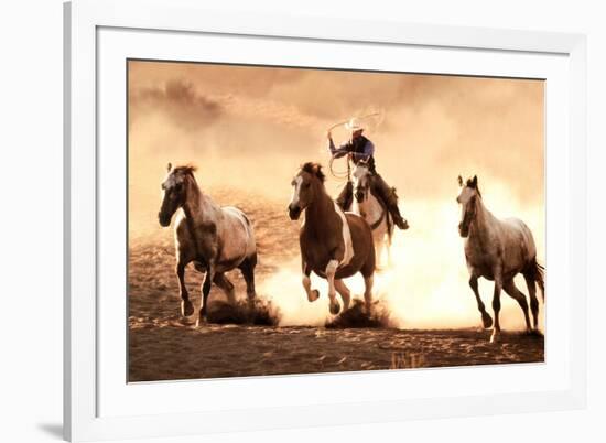 Cowboy roping Horses western-null-Framed Photo