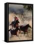 Cowboy Roping Horses-John Luke-Framed Stretched Canvas